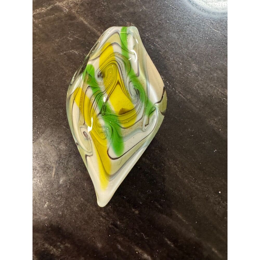 Vintage Murano Style Hand Blown Art Glass Leaf Pendant Green Yellow